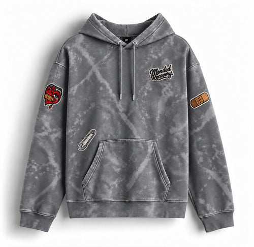 Mended Recovery Signature distressed hoodie in Gray